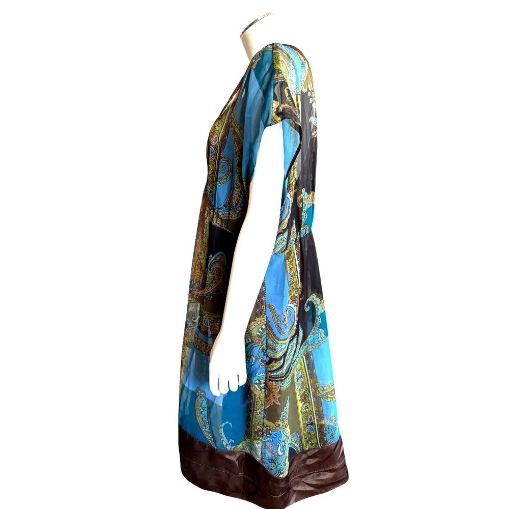 Breakin Loose Size 14 Blue Brown Paisley Dress Sheer Chiffon Glamcore Resortcore - Picture 3 of 10